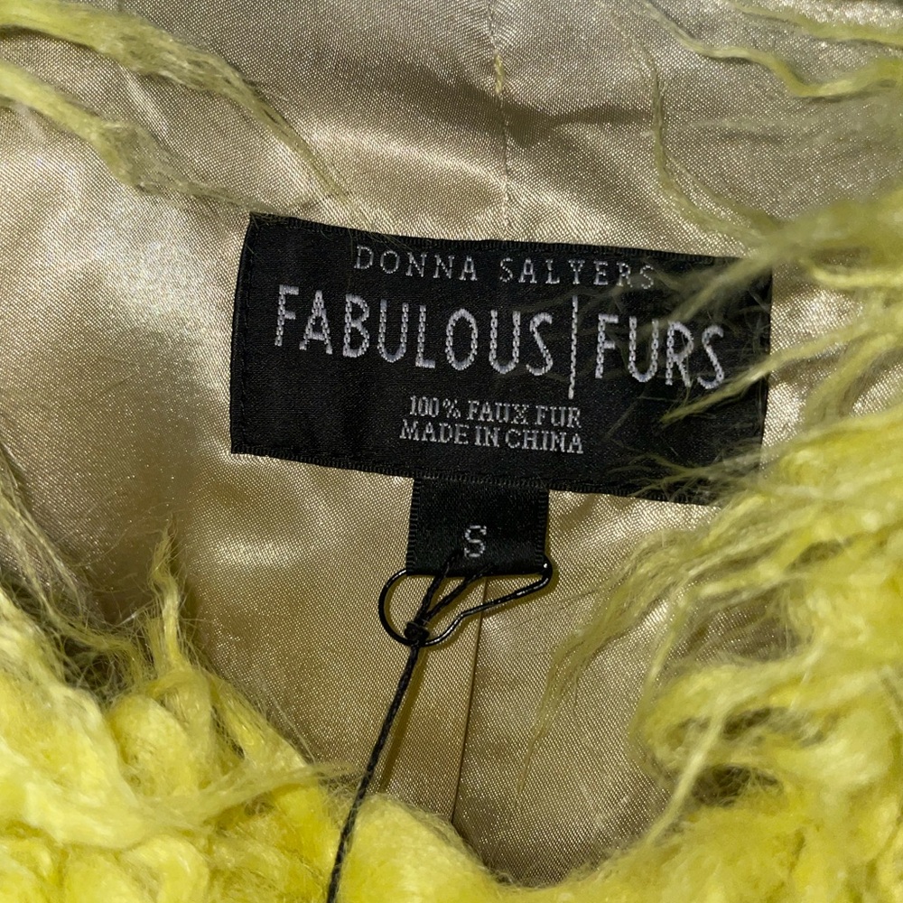 DONNA SALYERS Fabulous Furs MONGOLIAN Faux Fur IN CITRON VIBRANT SZ SMALL NWT - Picture 9 of 14